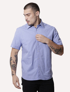 Camisa Ellus Masculina Regular Manga Curta Tricoline LY Stretch Jemez Listrada Azul