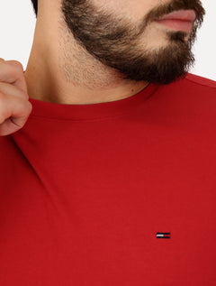 Camiseta Tommy Jeans Masculina Regular Jersey C-Neck Flag Vermelha