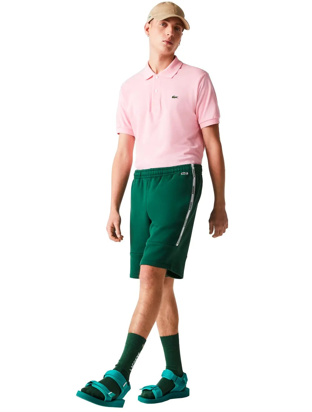 Bermuda Lacoste Masculina Moletom Fleece Signature Sash Verde