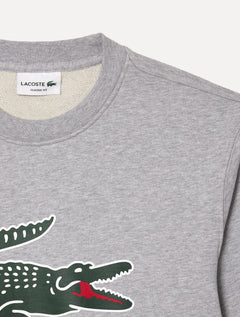 Moletom Lacoste Masculino Crewneck Classic Fit Cotton Fleece Logo Cinza Mescla