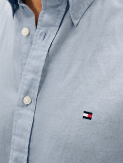Camisa Tommy Hilfiger Masculina Regular Poplin Semi Spread Azul Médio