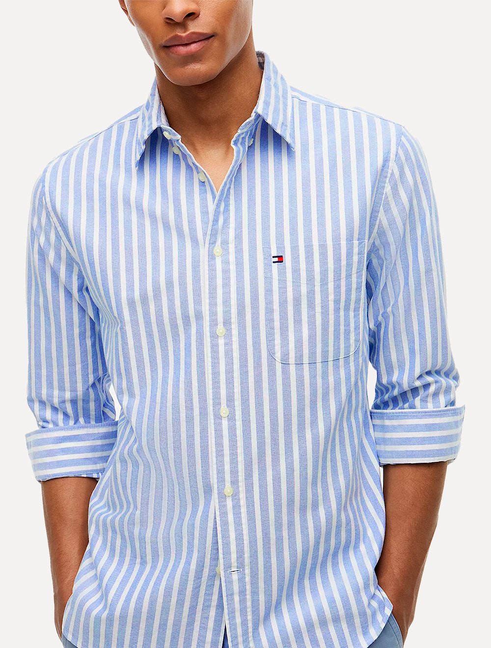 Camisa Tommy Jeans Masculina Regular Oxford Striped Azul