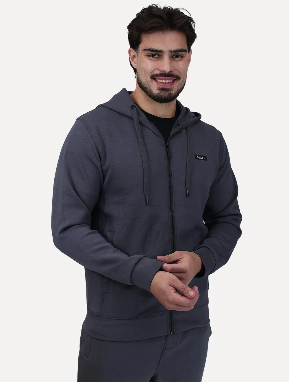 Conjunto Dixen Agasalho Moletom Jaqueta com Zíper Capuz Cinza