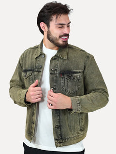 Jaqueta Levis Jeans Masculina Trucker Stonewash Verde Mescla