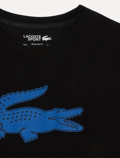 Camiseta Lacoste Masculina Jersey Sport 3D Blue Logo Preta