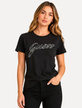 Camiseta Guess Feminina Signature Script Foil Logo Preta