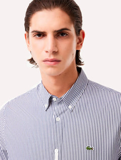 Camisa Lacoste Masculina Regular Striped Cotton Azul Marinho/ Branca