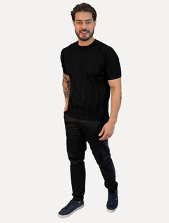Camiseta Dixen Masculina Tricot Vertical Manga Curta Gola Careca Preto