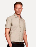 Camisa Aramis Masculina Manga Curta Slim Falso Liso Belfort Cáqui Mescla
