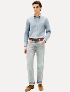 Camisa Tommy Hilfiger Masculina Regular Poplin Semi Spread Azul Médio