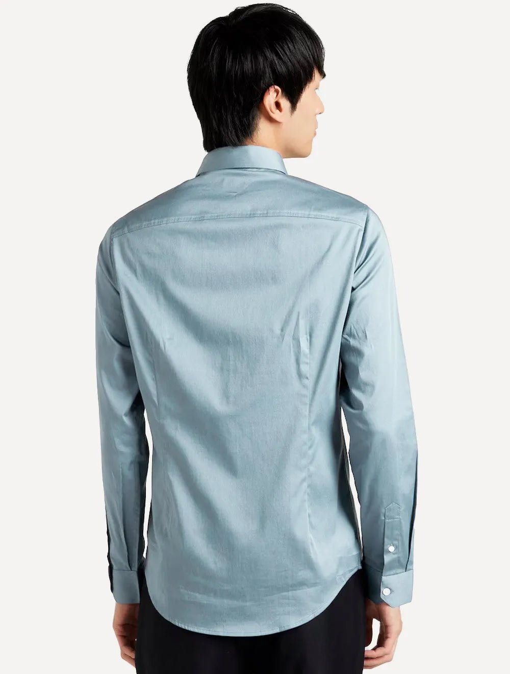 Camisa Armani Exchange Masculina Slim Fit Hidden Button Mono Logo Azul Índigo