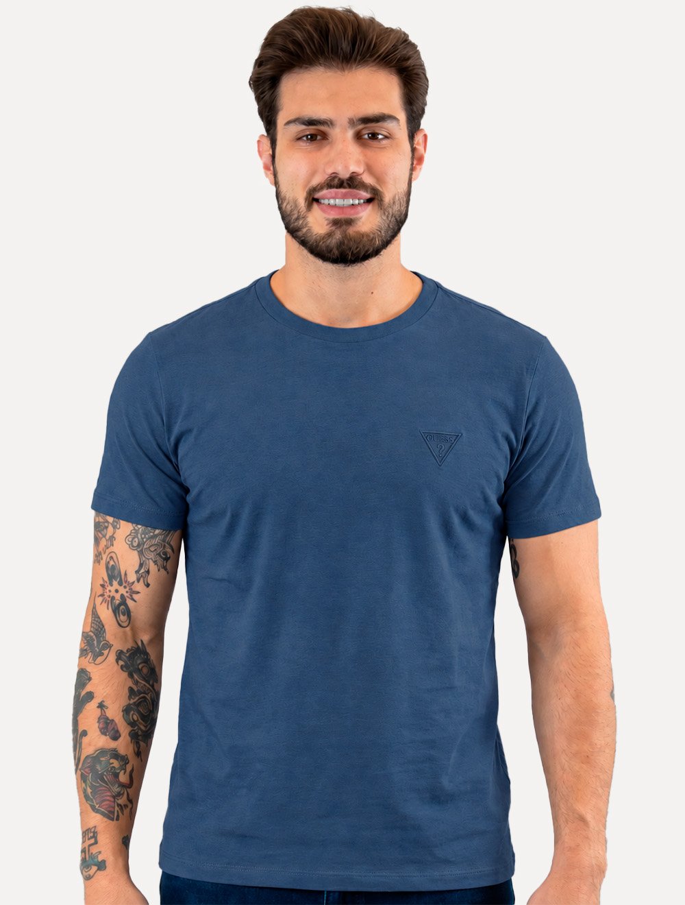 Camiseta Guess Masculina Bordado Peito Azul