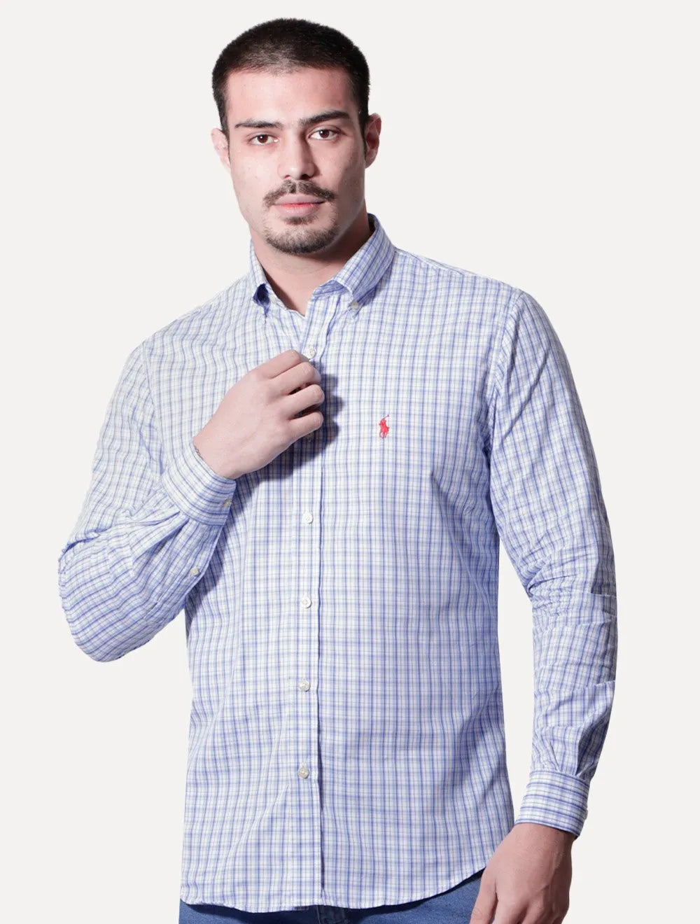 Camisa Ralph Lauren Masculina Custom Fit Turim Xadrez Azul