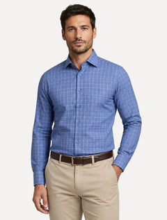 Camisa Dudalina Masculina Comfort Superfine Cotton Xadrez Azul