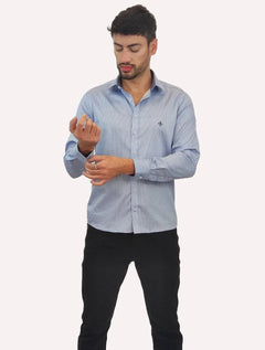 Camisa Dudalina Masculina Slim Superfine Cotton Mini Print Azul Claro