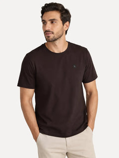 Camiseta Calvin Klein Jeans Masculina Cotton CK Logo Quadrado Marrom Escuro