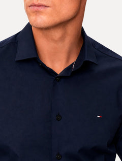 Camisa Tommy Hilfiger Masculina Slim Solid Contrast Azul Marinho