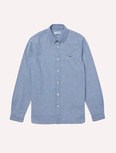 Camisa Lacoste Masculina Slim Cotton Chambray Azul Escuro Mescla