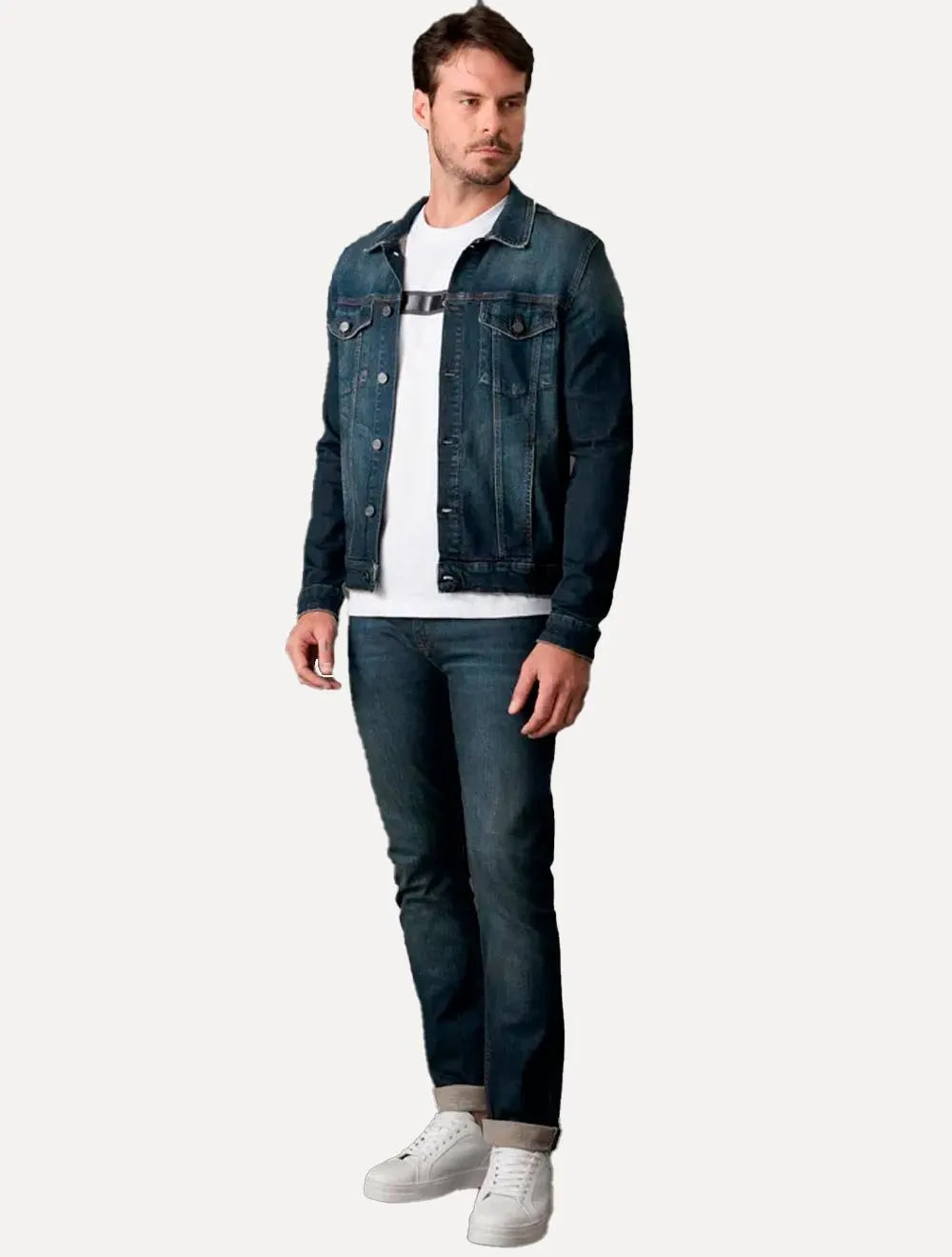 Jaqueta Calvin Klein Trucker Stoned Denim Azul Escuro