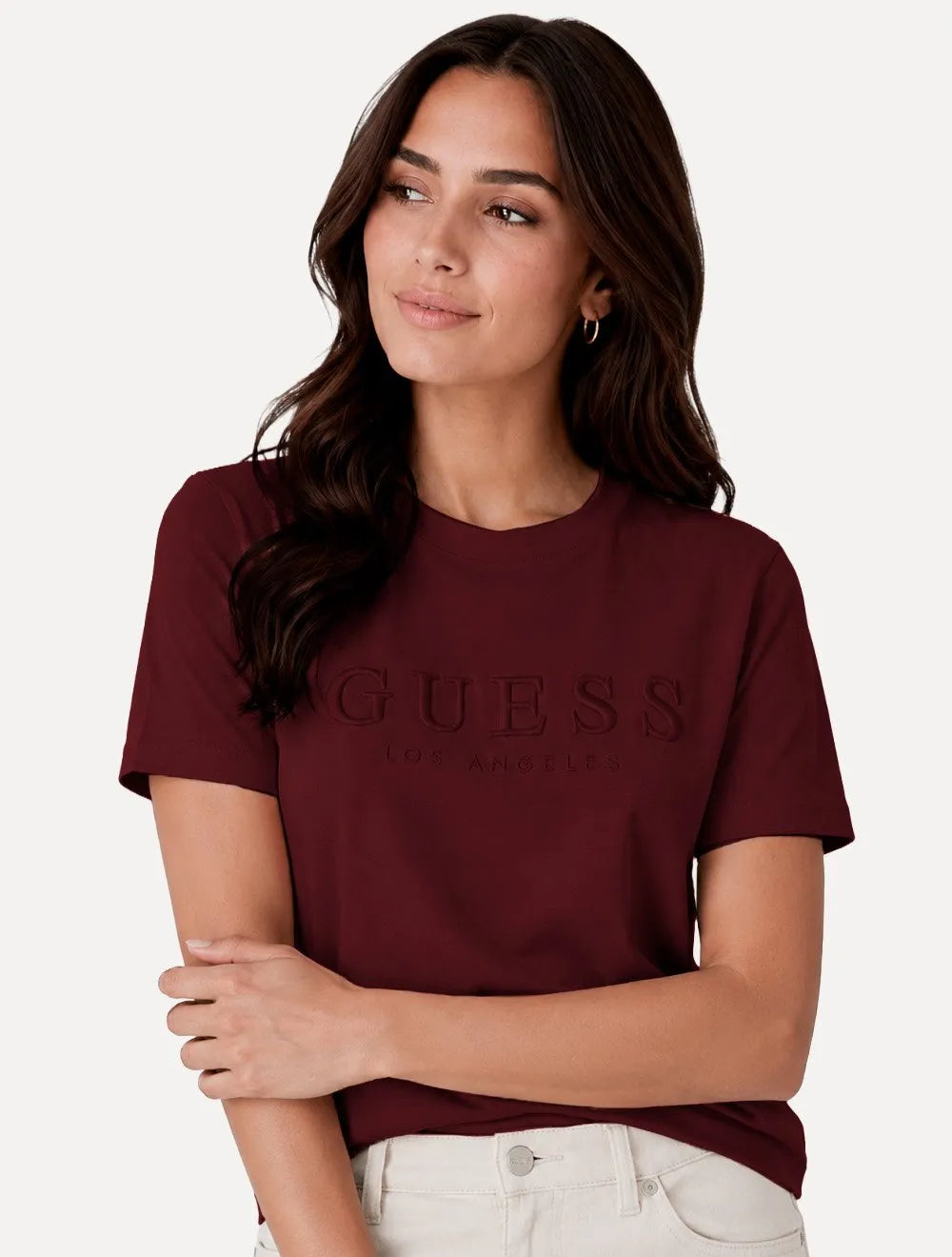 Camiseta Guess Feminina Los Angeles Embroidery Logo Vermelho Escuro