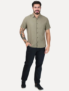 Camisa K&J Black Casual Linen Blend Caqui