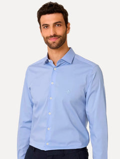 Camisa Dudalina Masculina Milano Tricoline Superfine Cotton Lisa Stretch Azul Médio