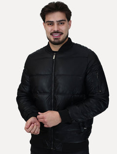Jaqueta Dixen PU Manga Zíper Frontal Preto