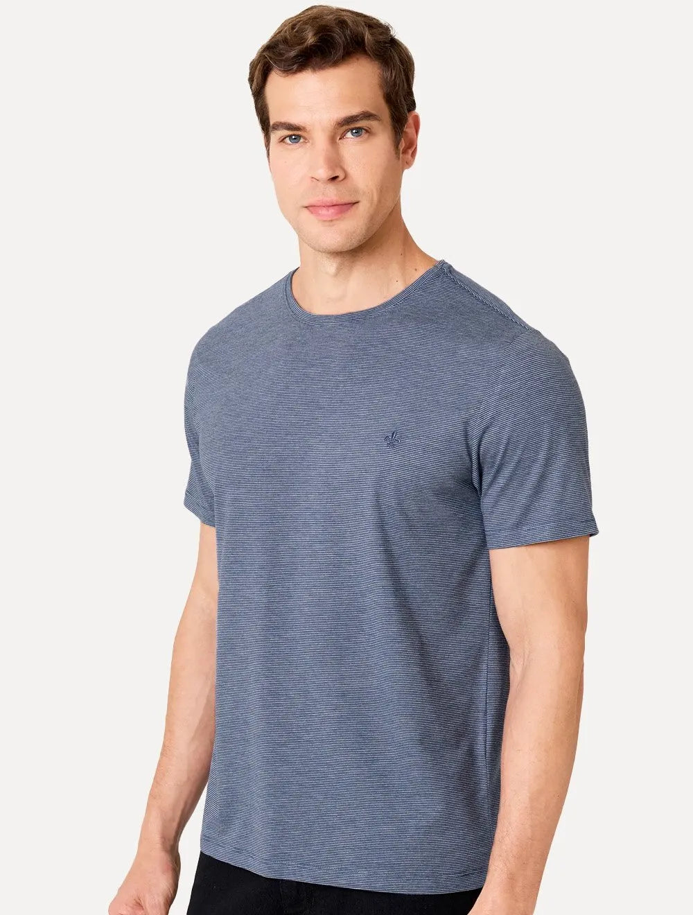 Kit Camisetas Dudalina Malha Azul Escuro Listrado e Branco