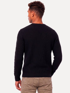 Suéter Calvin Klein Jeans Masculino Crewneck Tricot Sleeve Name Logo Preto