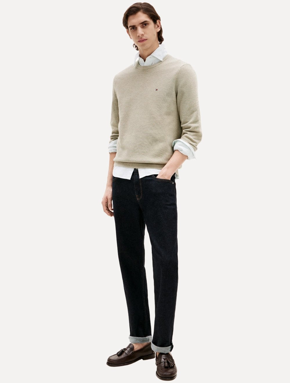 Suéter Tommy Hilfiger Masculino Essential C-Neck Structured Cáqui Mescla