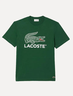 Camiseta Lacoste Masculina Jersey Croco Signature Logo Verde Escuro