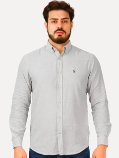 Camisa Ralph Lauren Masculina Linho Dark Icon Cinza Claro Mescla