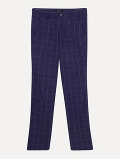 Calça Dudalina Masculina Sarja Slim Chino Xadrez Azul Marinho