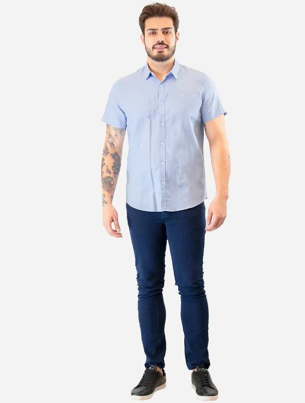 Camisa Original Penguin Masculina Manga Curta Regular Oxford Azul Claro Mescla