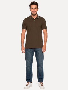 Polo Aramis Masculina Regular Piquet Off Friso Marrom Escuro