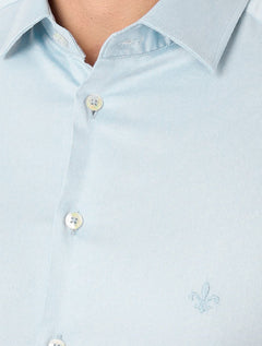 Camisa Dudalina Masculina Milano Tricoline Superfine Cotton Lisa Azul Claro