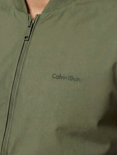Jaqueta Calvin Klein Masculina Bomber Logo Full Zip Verde Oliva