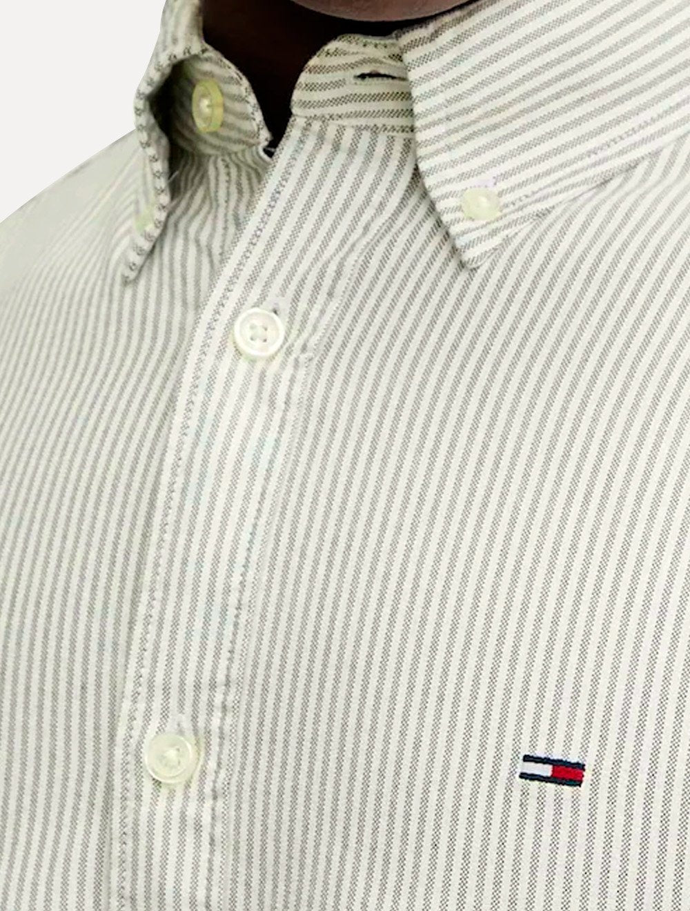 Camisa Tommy Jeans Masculina Slim Striped Oxford Verde
