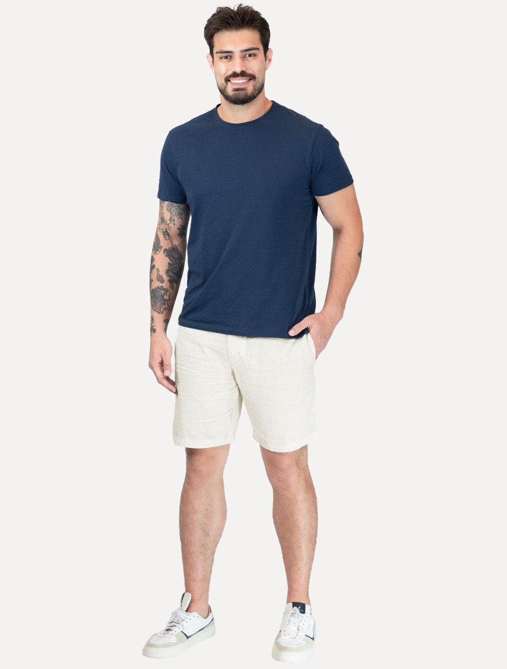 Bermuda Calvin Klein Masculina Linho Flamê Off-White