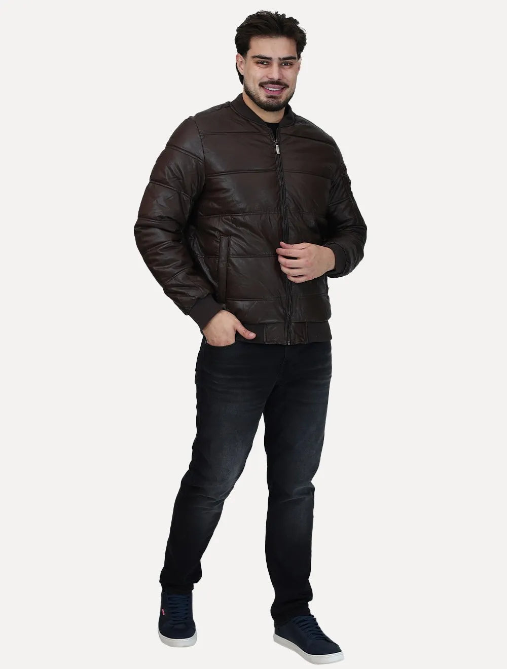 Jaqueta Dixen PU Manga Zíper Frontal Marrom