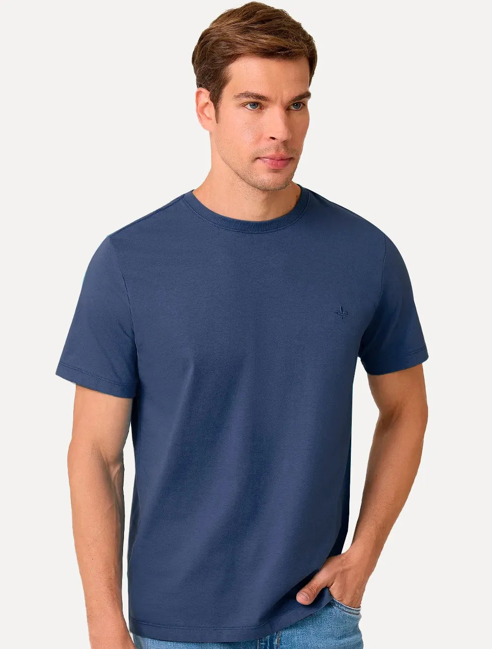 Camiseta Dudalina Masculina Essentials Modal Logo Azul Marinho