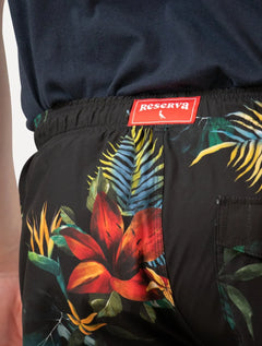 Short Reserva D'Água Beachwear Estampado Tropica Preto