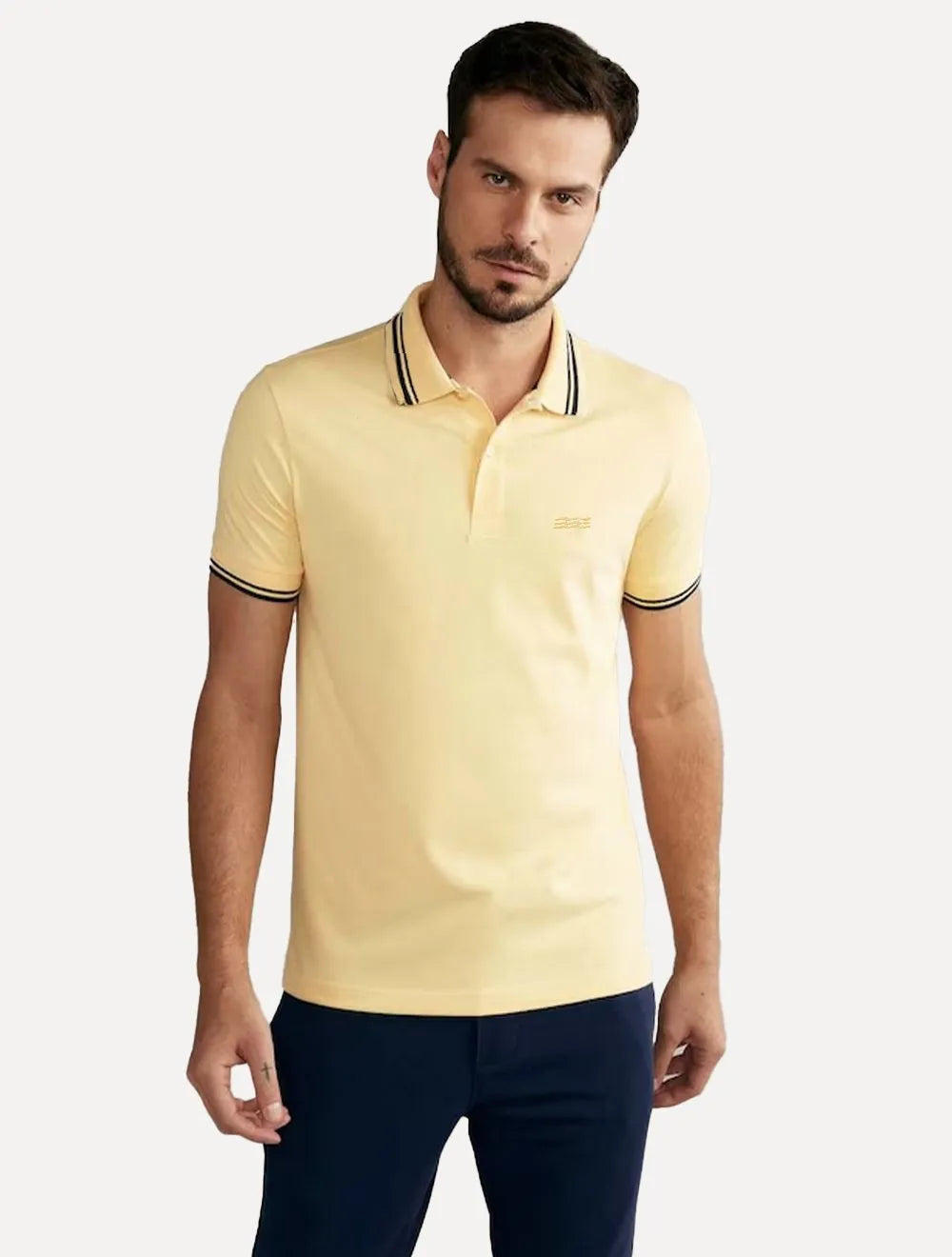 Polo King & Joe Masculina Piquet Slim Friso Bandeira Amarelo Claro