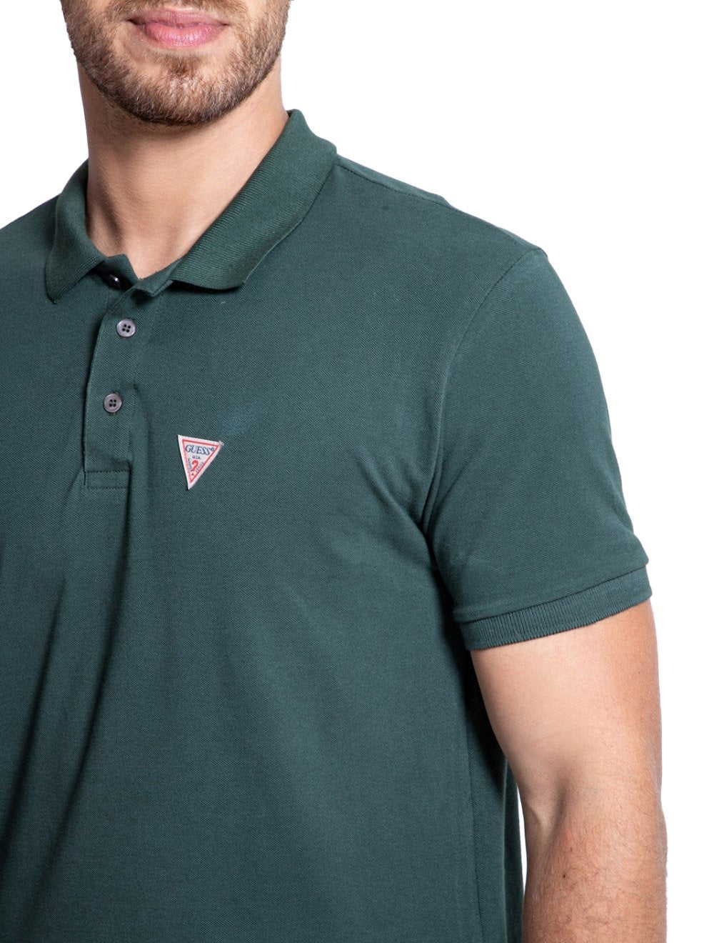 Polo Guess Masculina Piquet Tag Logo Verde Escuro