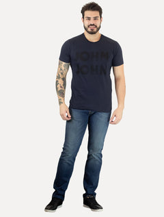 Camiseta John John Masculina Slim Logo Brush Azul Marinho