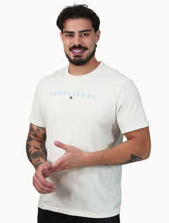 Camiseta Tommy Jeans Masculina Core Linear Blue Logo Off White