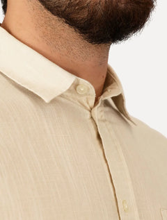 Camisa Tommy Jeans Masculina Regular Linen Blend Pocket Areia Mescla