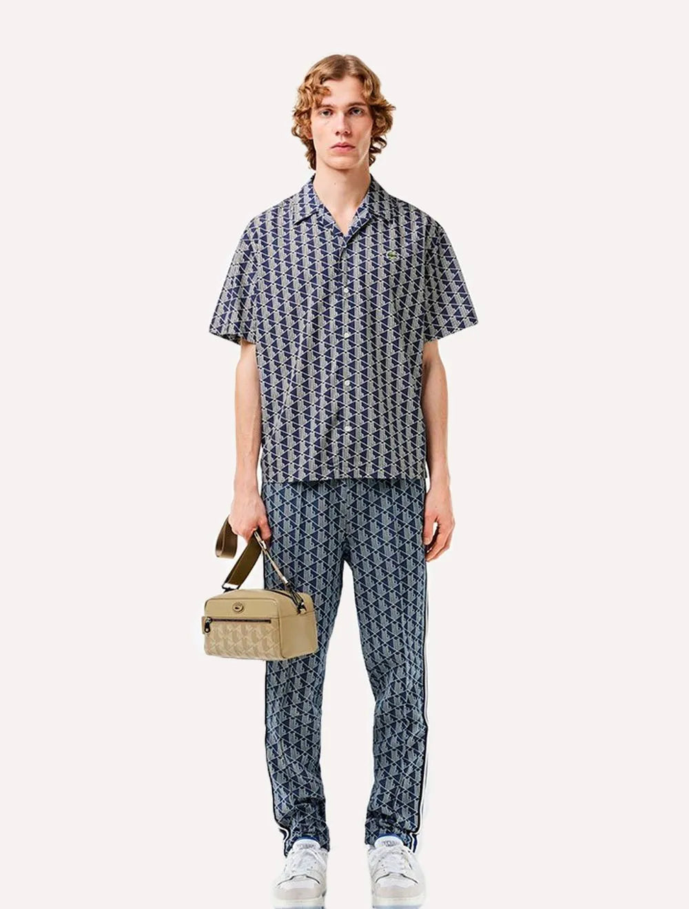 Camisa Lacoste Masculina Relaxed Manga Curta Monogram Icons Azul Marinho