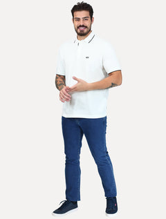Polo Armani Exchange Masculina Regular Fit Dark Logo Icon AX Off White