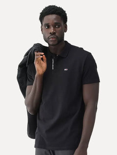 Polo Tommy Jeans Masculina Malha Relaxed Branded Placket Preta